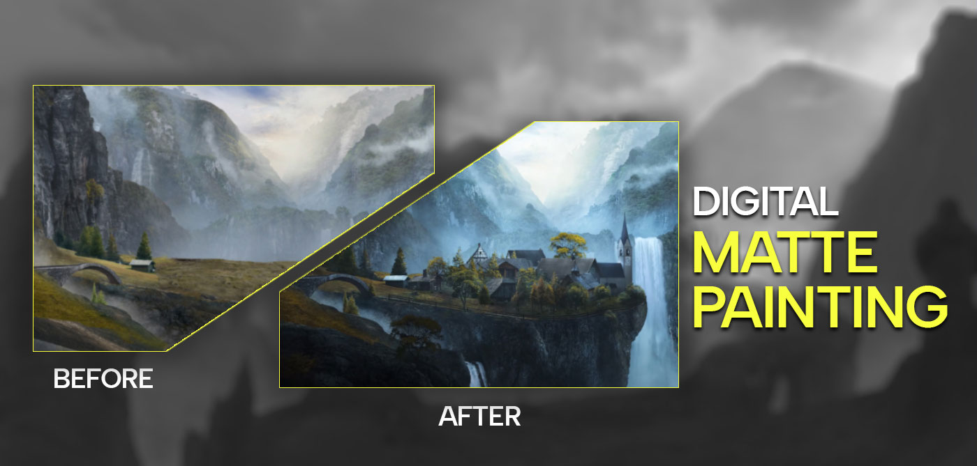 Digital Matte Painting before and after